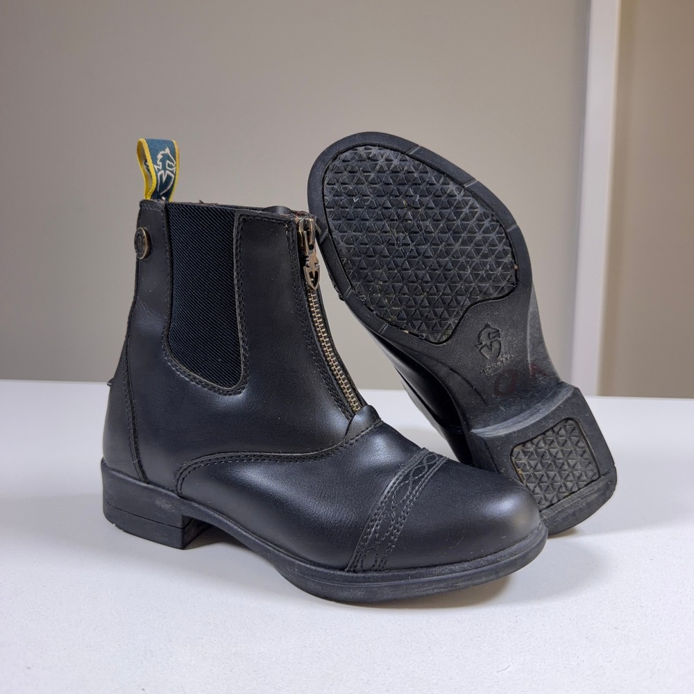 Moretta Paddock Boots Kids Size 2 Black Front Zip ActiveFlex Equestrian Riding